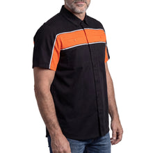 GhostThrottle Men's Black Orange Short Sleeve Button Down Two Pockets Soft Casual Shirt - side pose