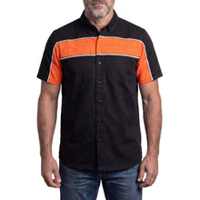GhostThrottle Men's Black Orange Short Sleeve Button Down Two Pockets Soft Casual Shirt - front pose