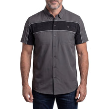 GhostThrottle Men's Grey Black Short Sleeve Button Down Two Pockets Soft Casual Shirt - front pose