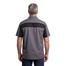 GhostThrottle Men's Grey Black Short Sleeve Button Down Two Pockets Soft Casual Shirt - back pose