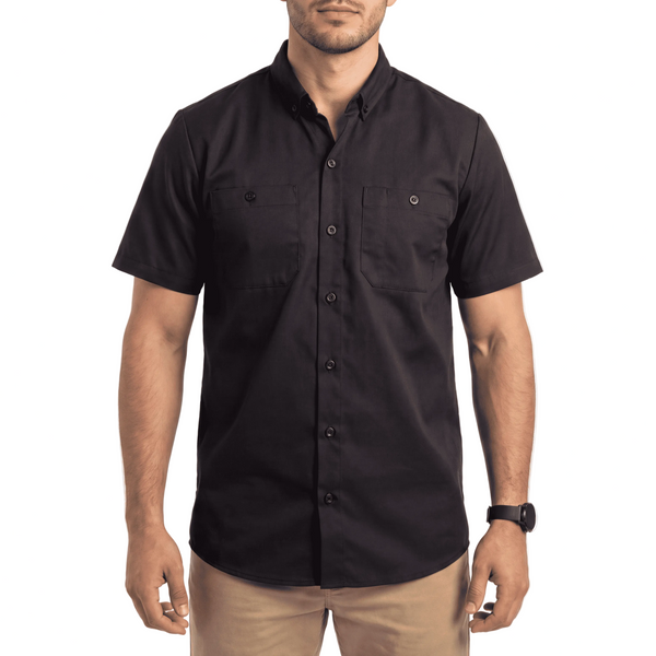 GhostThrottle - Men's Work Shirts Black with Black sides - front pose