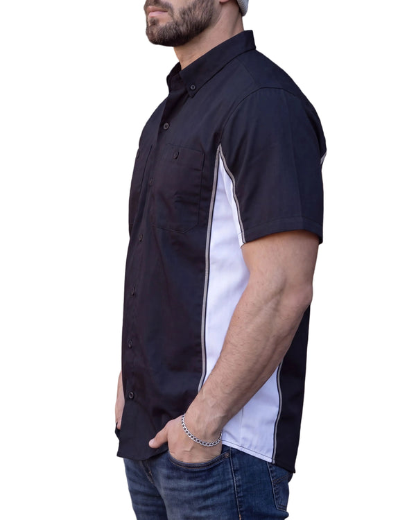 Men's Heavy-Duty Button up Mechanic Work Shirt w Reflective Strip White Sides