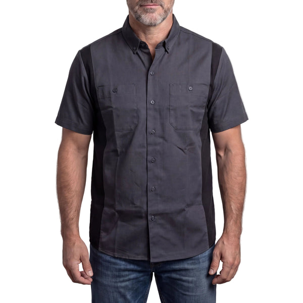GhostThrottle - Men's Work Shirts Grey with Black Sides - front pose