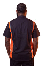GhostThrottle Men's Button Front Garage Mechanics Shirt - orange/back - back