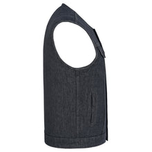 Men's Distressed Grey Denim Collarless Club Vest w Dual Front Closure & CCW Pockets