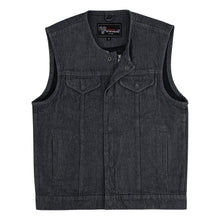 Men's Distressed Grey Denim Collarless Club Vest w Dual Front Closure & CCW Pockets