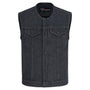 Men's Distressed Grey Denim Collarless Club Vest w Dual Front Closure & CCW Pockets
