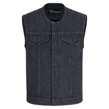 Men's Distressed Grey Denim Collarless Club Vest w Dual Front Closure & CCW Pockets