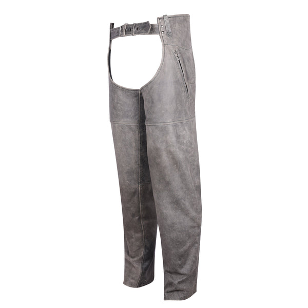 High Mileage Unisex Premium Cowhide Vintage Distressed Gray Biker Leather Motorcycle Chaps