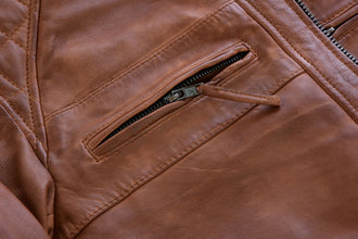Mens Cafe Racer Waxed Lambskin Austin Brown Motorcycle Leather Jacket