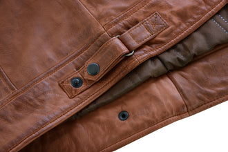 Mens Cafe Racer Waxed Lambskin Austin Brown Motorcycle Leather Jacket