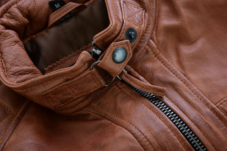 Mens Cafe Racer Waxed Lambskin Austin Brown Motorcycle Leather Jacket