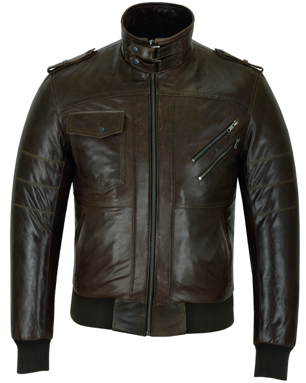 VL551CBr Vance Leather Mens Vincent Brown Waxed Premium Cowhide Motorcycle Leather Jacket