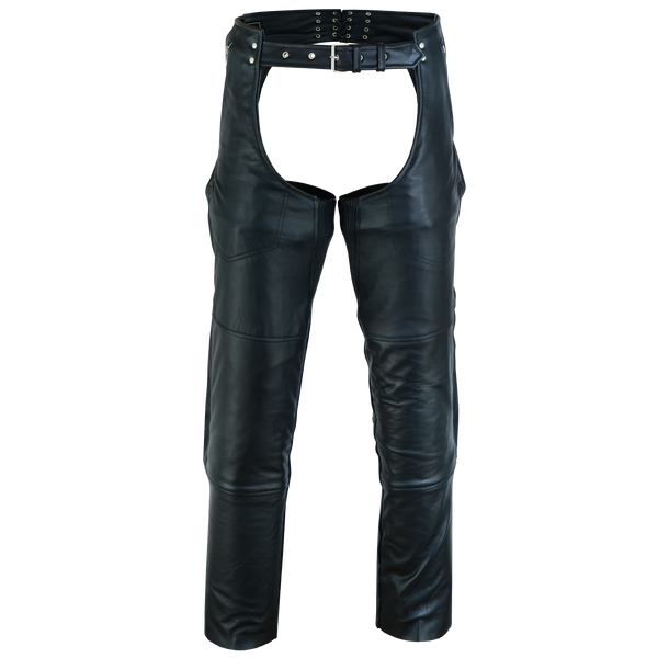 Unisex Black Premium Cowhide Four Pocket Biker Leather Chaps