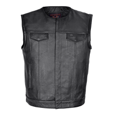 Men's Zipper and Snap Closure Leather Motorcycle Club Vest Quick Access Gun Pocket