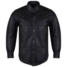 Mens Concealed Carry Black Premium Cowhide Biker Motorcycle Leather Shirt