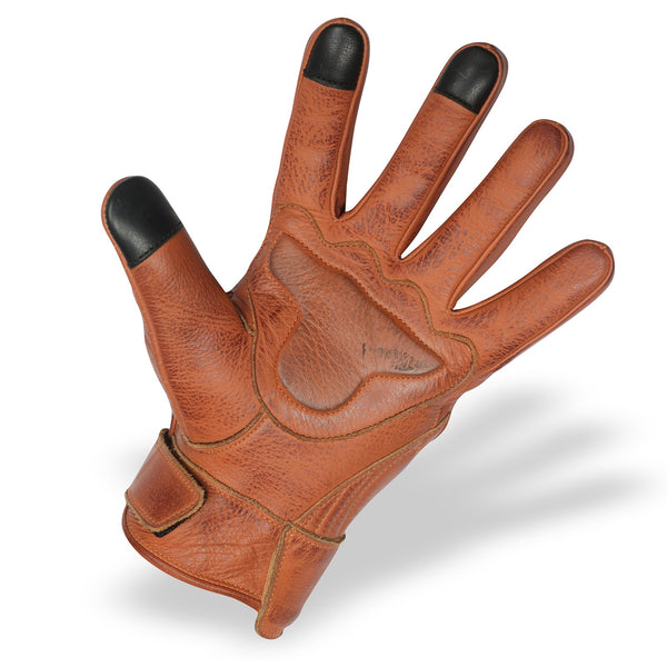 Mens Premium Waxed Austin Brown Leather Perforated Motorcycle Gloves