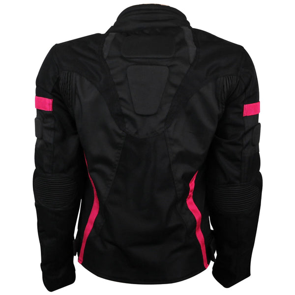 Women's Black Pink All Weather Season CE Armor Lady Biker Mesh Motorcycle Riding Jacket