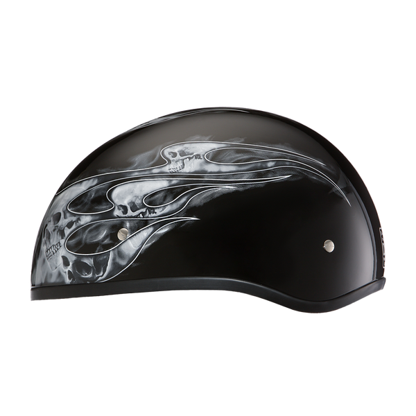 D.O.T. Daytona Skull Cap- W/ Skull Flames Silver
