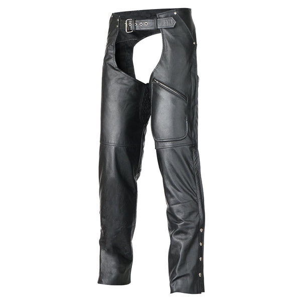 Vance Leather Unisex All Season Black Pant Style Premium Cowhide Motorcycle Leather Chaps