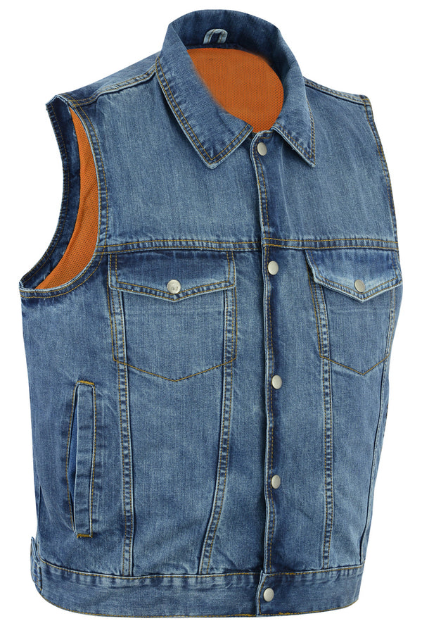 DM970BU Snap Front Denim Vest- Blue