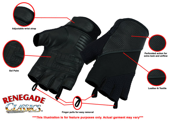 RC7 Leather/ Textile Fingerless Glove