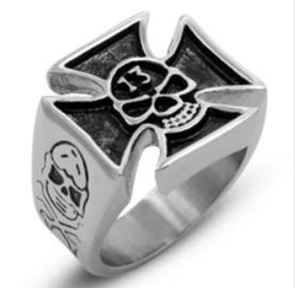Stainless Steel Skull 13 Biker Ring