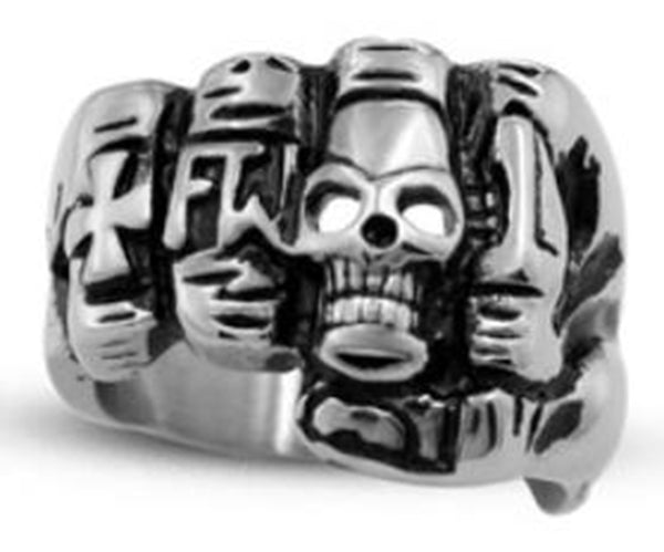 Stainless Steel Fist Face Skull Biker Ring