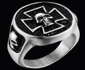 Stainless Steel Iron Cross Skull Biker Ring