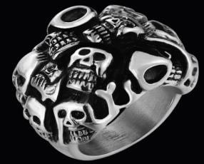 Stainless Steel Many Faces Skull Biker Ring