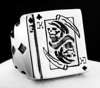Stainless Steel King of Clubs Skull Biker Ring