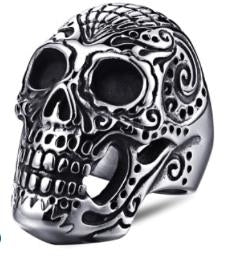 Stainless Steel Large Sugar Cane Skull Biker Ring