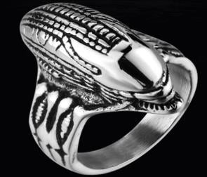 Stainless Steel Alien Head Biker Ring