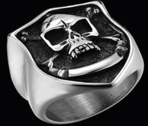 Stainless Steel Brave Face Biker Ring