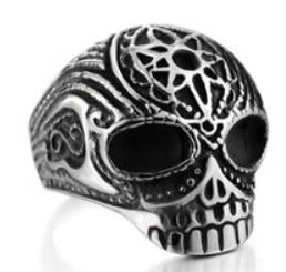 Stainless Steel Flower Cane Skull Biker Ring