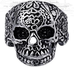 Stainless Steel Medium Sugar Cane Skull Face Biker Ring