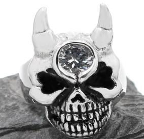 Stainless Steel Diamond Eye Skull Face Biker Ring