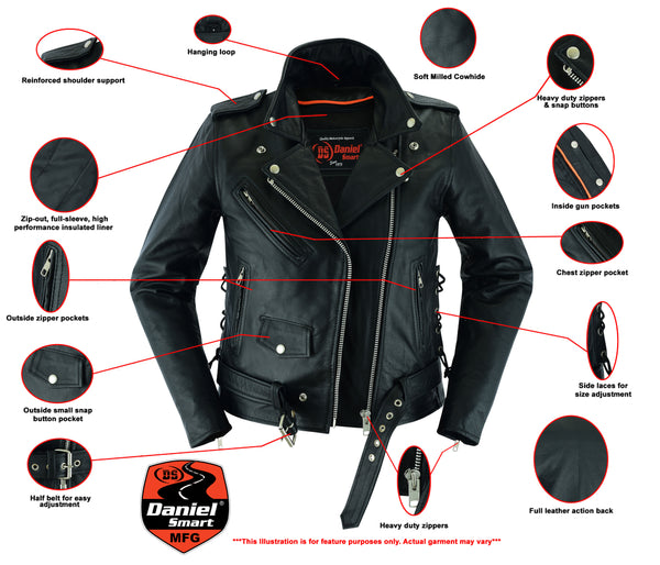 Women's Classic Side Lace Police Style M/C Jacket