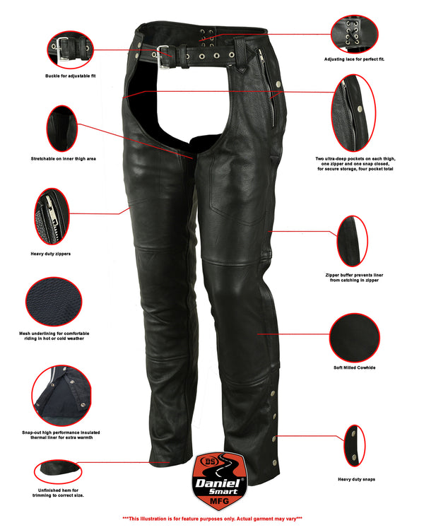 Unisex Double Deep Pocket Thermal Lined Chaps
