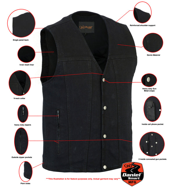 BK Men's Single Back Panel Concealed Carry Denim Vest