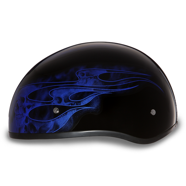 D.O.T. Daytona Skull Cap- W/ Skull Flames Blue
