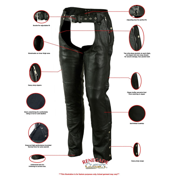 Unisex Double Deep Pocket Thermal Lined Chaps