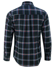 Armored Checkered Flannel Biker Shirt, Multiple Waterproof Storage Pockets CE Armor  - Black, Red and Blue