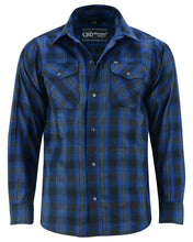 Armored Checkered Flannel Biker Shirt, Multiple Waterproof Storage Pockets CE Armor - - Daze Blue and Black