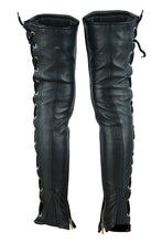 Women's Black Thigh High Leather Side Lace Leggings